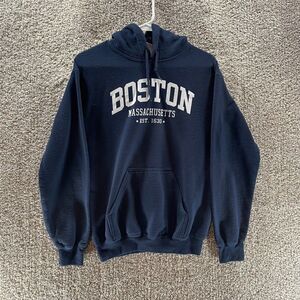 Boston Massachusetts Hoodie Sweatshirt Adult Small Blue Pullover Fleece Cotton